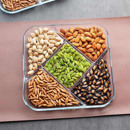 【笑麻麻の菲内克斯】钢化玻璃拼盘方形五分格零食水果小吃干果瓜子配菜多用途餐盘 9英寸旋风A款 商品图5