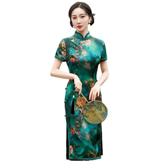 JYJR-132新款中长款复古民国风老上海贵妇修身显瘦桑蚕丝旗袍裙女 商品图6