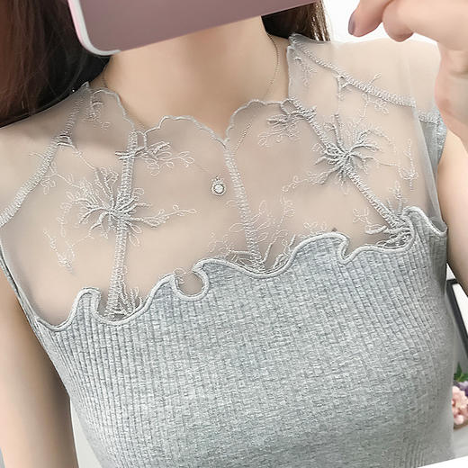 黛唯梵【简约又性感，自信大方】新款热卖女装性感甜美网纱绣花纯棉爆款背心女夏修身显瘦打底衫 商品图3