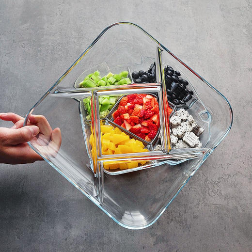 【笑麻麻の菲内克斯】钢化玻璃拼盘方形五分格零食水果小吃干果瓜子配菜多用途餐盘 9英寸旋风A款 商品图4