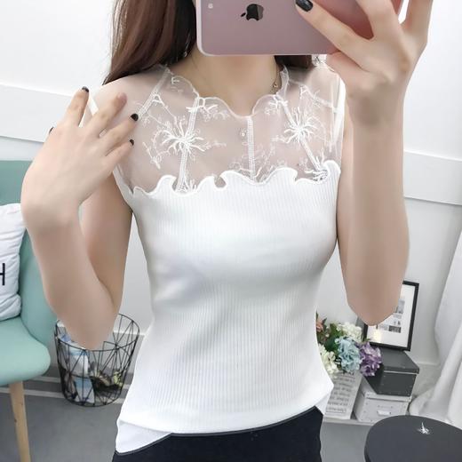 黛唯梵【简约又性感，自信大方】新款热卖女装性感甜美网纱绣花纯棉爆款背心女夏修身显瘦打底衫 商品图1