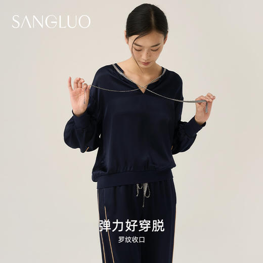 SANGLUO睡衣套装休闲轻运动风100%桑蚕丝套头宽松家居服 商品图4