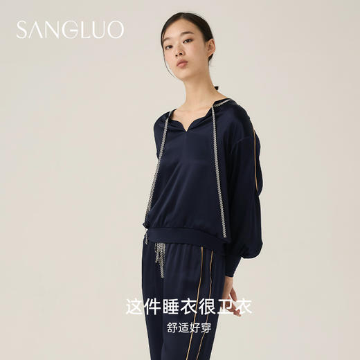 SANGLUO睡衣套装休闲轻运动风100%桑蚕丝套头宽松家居服 商品图2