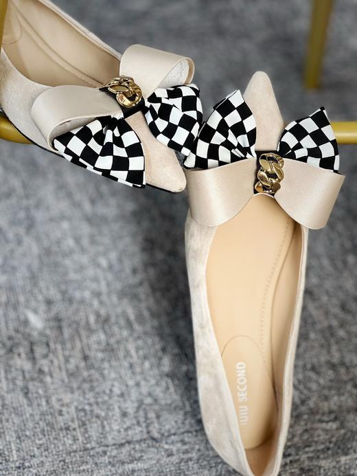 IUIU SECOND2022秋新款蝴蝶结时尚棋牌格浅口单鞋女时装平底18441 商品图1