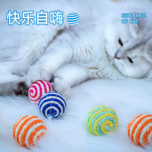 宠物剑麻球直径4.3cm 内置响石 摇晃发声 结实耐咬 颜色随机发 逗猫玩具 商品图2