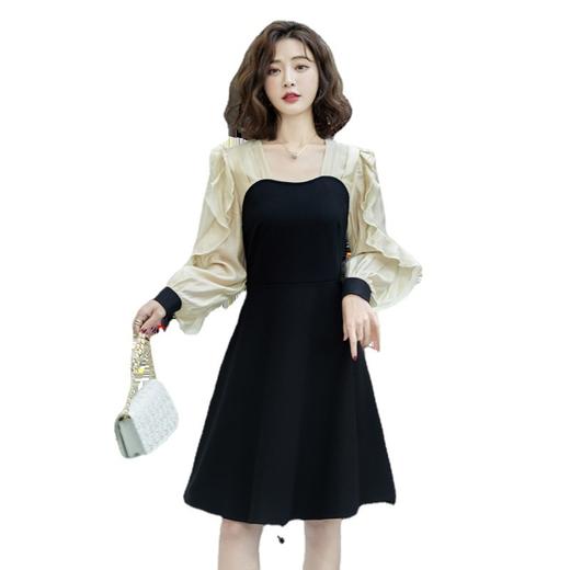 黑色拼接连衣裙2022秋季新款法式名媛气质别致收腰显瘦中长裙HR-WHA0169 商品图4