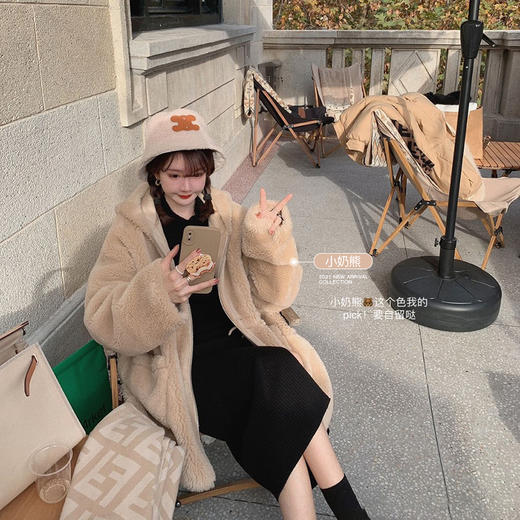 金蘑菇菇【今日特价树莓色小奶熊】软萌又休闲～可收腰哦 版型巨爱的毛绒外套 商品图10