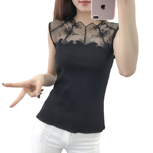 黛唯梵【简约又性感，自信大方】新款热卖女装性感甜美网纱绣花纯棉爆款背心女夏修身显瘦打底衫 商品图4
