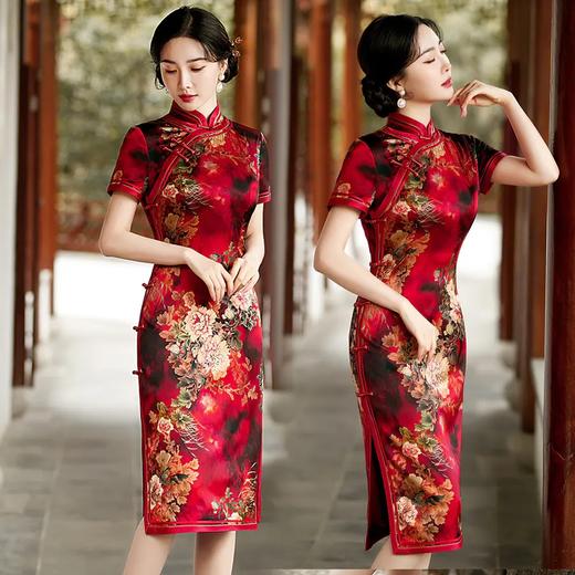 JYJR-132新款中长款复古民国风老上海贵妇修身显瘦桑蚕丝旗袍裙女 商品图2