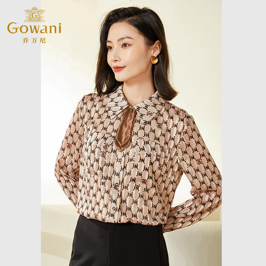乔万尼新款春装高级感衬衫女减龄印花设计长袖款EF3C876 商品图1
