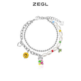 ZEGL设计师彩虹笑脸串珠手链女夏彩色双层高级感人造珍珠小熊多巴胺穿搭手饰
