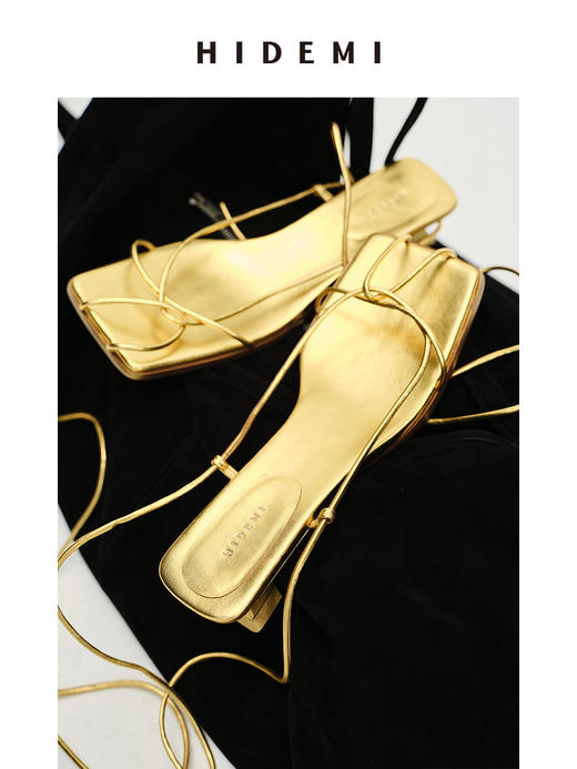 HIDEMI方头系带设计感小跟凉鞋 红色/黑色/白色/金色 商品图2