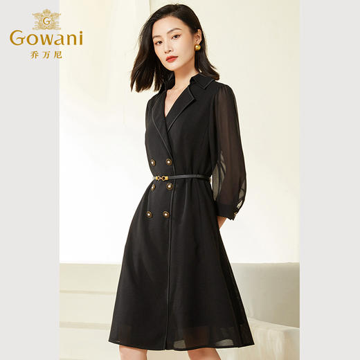 乔万尼春装新款古巴领连衣裙法式收腰高级感黑色EF3E859 商品图3