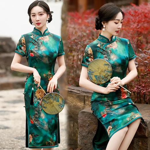 JYJR-132新款中长款复古民国风老上海贵妇修身显瘦桑蚕丝旗袍裙女 商品图1