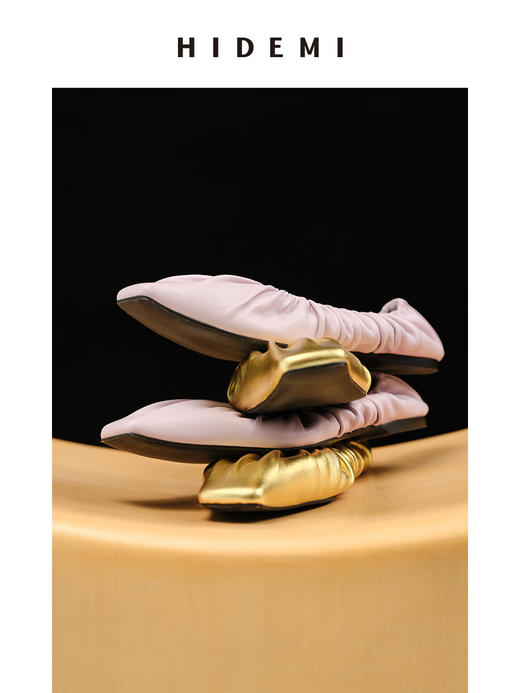 HIDEMI 褶皱小羊皮方尖头平底鞋 黑色/马卡龙蓝/酒红色/银色 商品图3