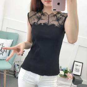 黛唯梵【简约又性感，自信大方】新款热卖女装性感甜美网纱绣花纯棉爆款背心女夏修身显瘦打底衫