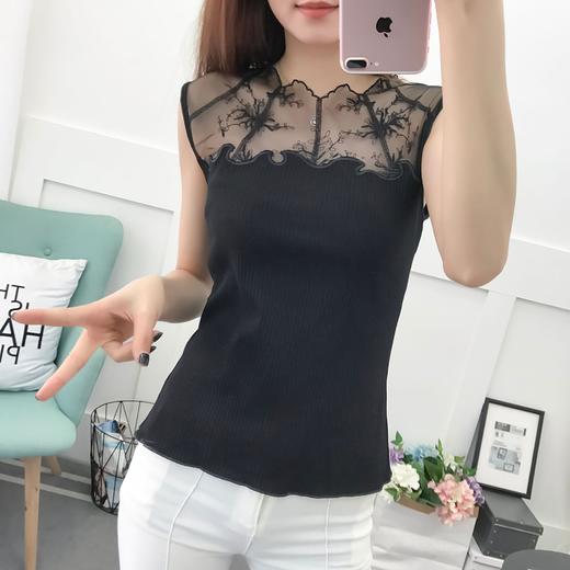 黛唯梵【简约又性感，自信大方】新款热卖女装性感甜美网纱绣花纯棉爆款背心女夏修身显瘦打底衫 商品图0