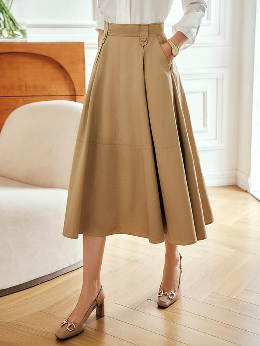 OLrain法式高级穿搭卡其色半身裙女夏季2022年新款气质高腰a字裙 商品图1