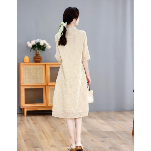 苎麻刺绣，重磅中袖长款连衣裙盘扣旗袍HS-HY2217-1 商品图3