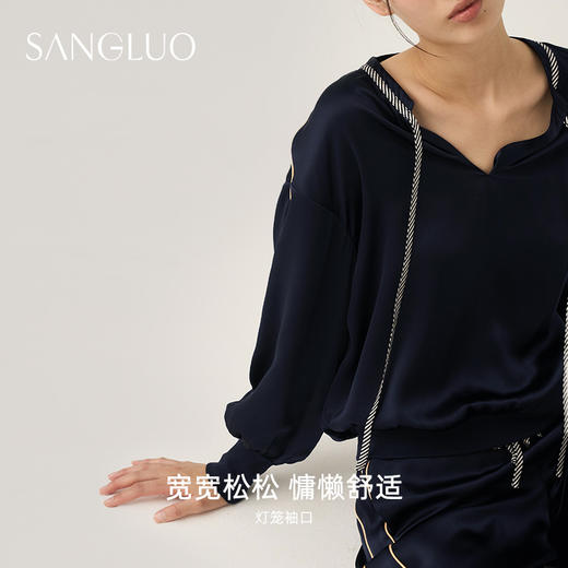 SANGLUO睡衣套装休闲轻运动风100%桑蚕丝套头宽松家居服 商品图1