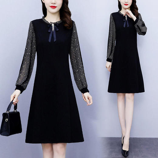 NYL37661新款时尚洋气圆领灯笼袖拼接假两件连衣裙 商品图1