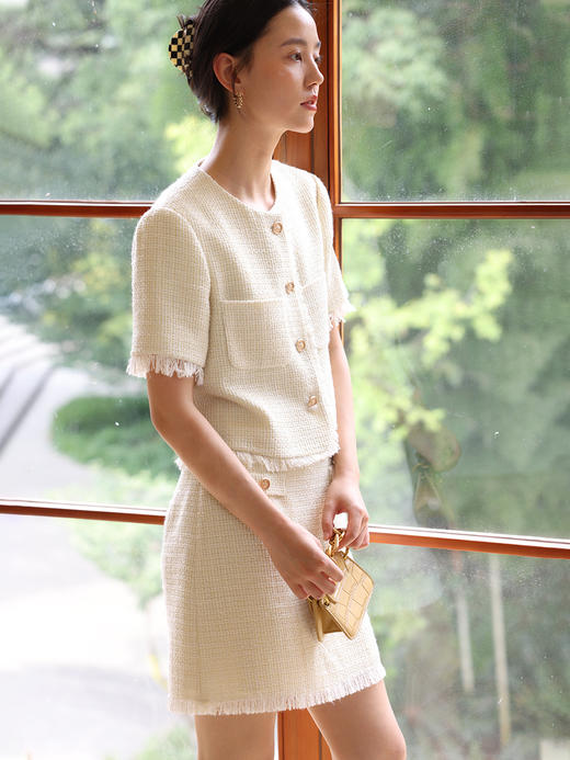 HeyDress法式短袖外套女早秋圆领流苏设计气质通勤小香风上衣 商品图1