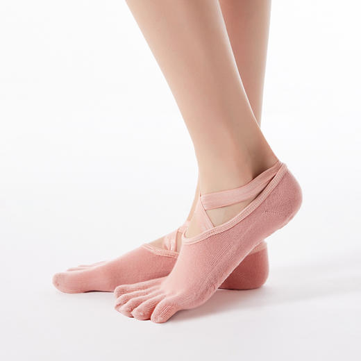 新款雪花交叉款精梳棉点胶防止滑 地板运动瑜伽五指袜 商品图2