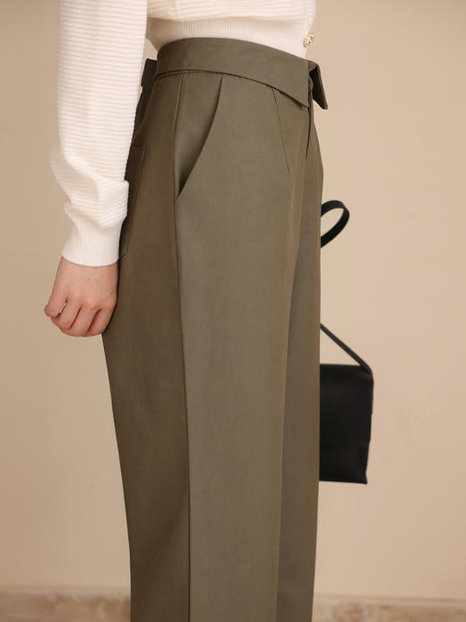 HeyDress休闲裤女秋季翻边高腰设计感九分裤宽松直筒显瘦阔腿裤子 商品图1