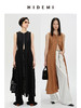 HIDEMI 简约设计感圆领拉链式收腰显瘦亚麻连衣裙 黑色/咖啡色 商品缩略图0