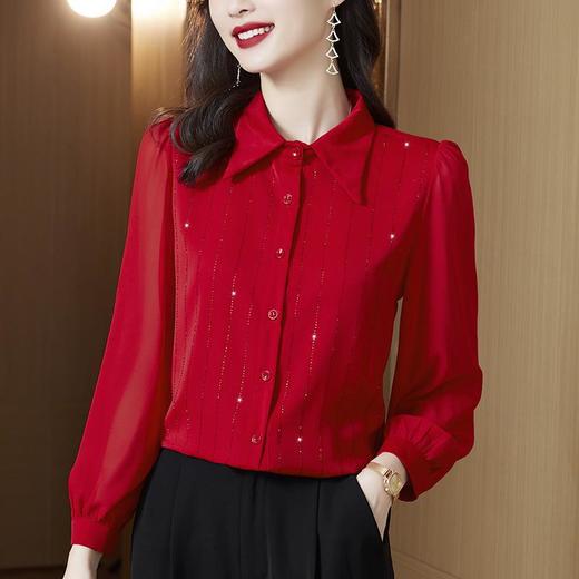 洋气长袖打底衫，时尚妈妈镶钻遮肚翻领衬衫KQL-9011 商品图1
