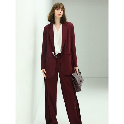 【秒杀特惠】COCOBELLA重工捏褶气质通勤酒红西裤女垂感高腰直筒裤PA617 商品图3