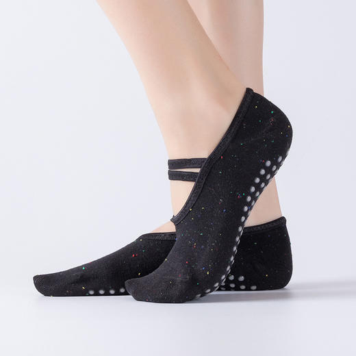新款芭蕾圆头瑜伽袜子船袜款防止滑 瑜伽袜露背绑带袜 商品图2