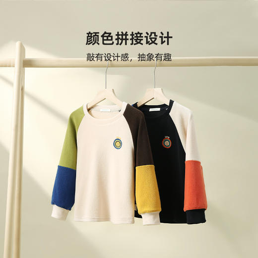 【100元任选3件】【手感舒适柔和 保暖性好】秋冬拼接绒T恤PDT2205 商品图2