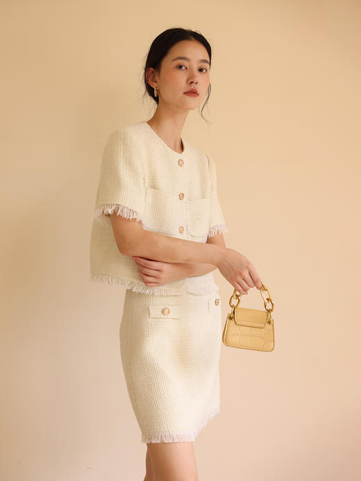 HeyDress法式短袖外套女早秋圆领流苏设计气质通勤小香风上衣 商品图5