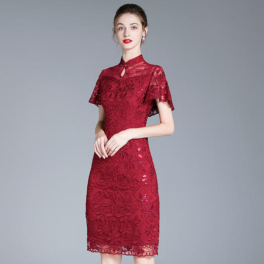 婚宴礼服喜婆婆妈妈装大码红色连衣裙  DNO-2EA8824 商品图2