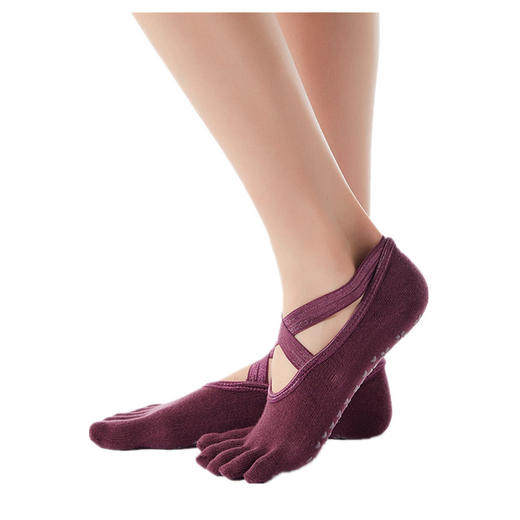 新款雪花交叉款精梳棉点胶防止滑 地板运动瑜伽五指袜 商品图4