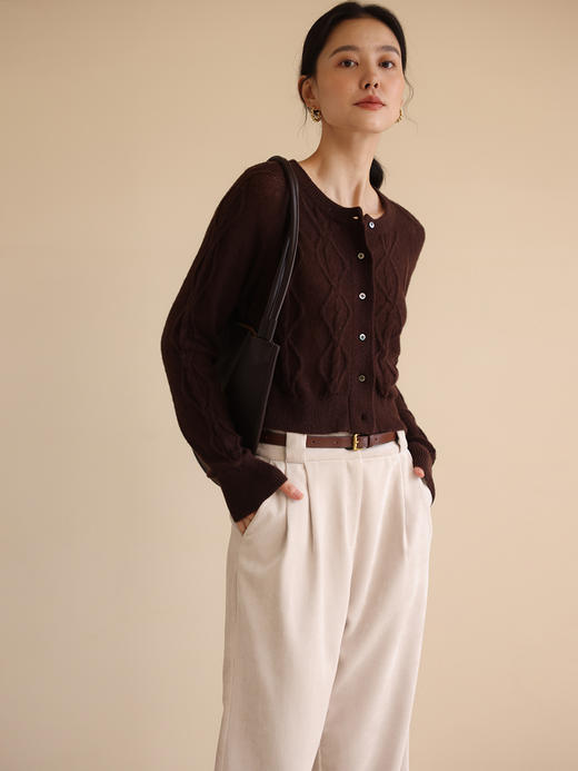 HeyDress法式针织开衫女秋季圆领绞花软糯马海毛简约温柔上衣外套 商品图3