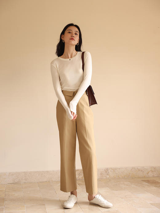 HeyDress休闲裤女秋季翻边高腰设计感九分裤宽松直筒显瘦阔腿裤子 商品图3