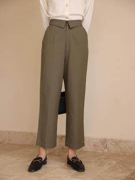 HeyDress休闲裤女秋季翻边高腰设计感九分裤宽松直筒显瘦阔腿裤子