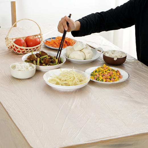 「商超同款！一包10张」妙洁一次性桌布 圆桌塑料长方形薄膜圆形白色加厚台布居家日用结婚红色 商品图3