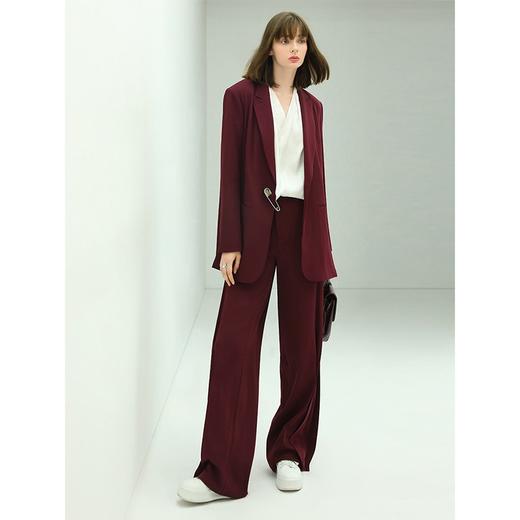 【秒杀特惠】COCOBELLA重工捏褶气质通勤酒红西裤女垂感高腰直筒裤PA617 商品图1