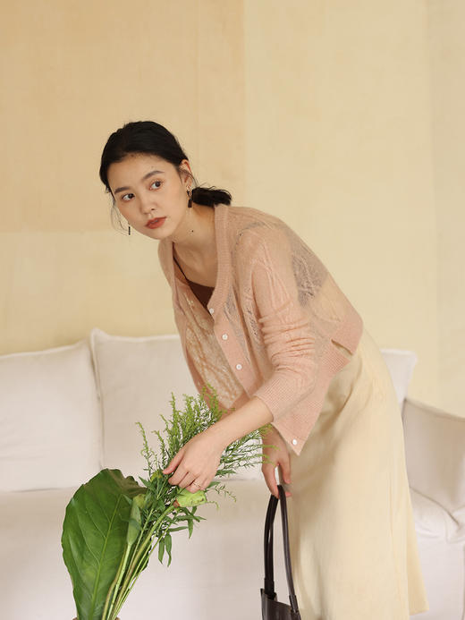 HeyDress法式针织开衫女秋季圆领绞花软糯马海毛简约温柔上衣外套 商品图0