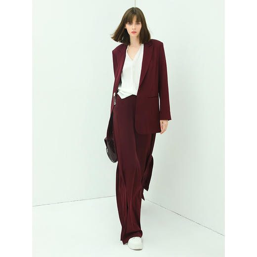 【秒杀特惠】COCOBELLA重工捏褶气质通勤酒红西裤女垂感高腰直筒裤PA617 商品图4