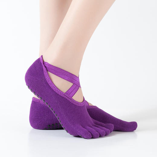 厂家批发新款棉防止滑点胶运动袜瑜伽袜子芭蕾款露背瑜伽袜五指袜 商品图3