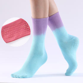 新现货潮袜渐变色中筒小腿袜棉袜篮球运动袜点胶防滑瑜伽袜地板袜