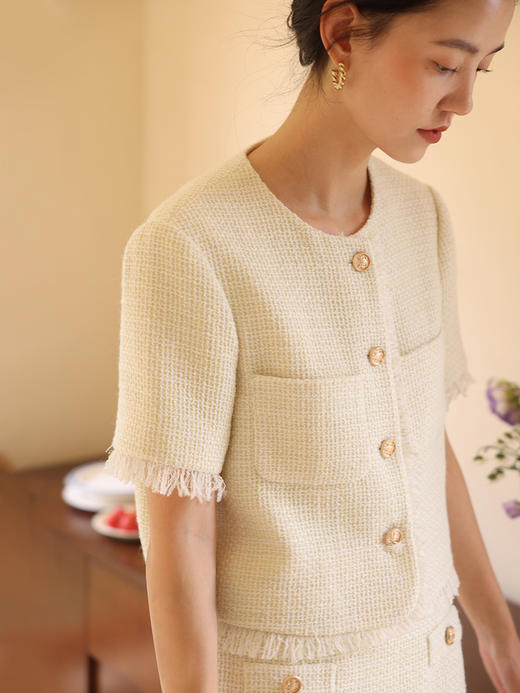 HeyDress法式短袖外套女早秋圆领流苏设计气质通勤小香风上衣 商品图2