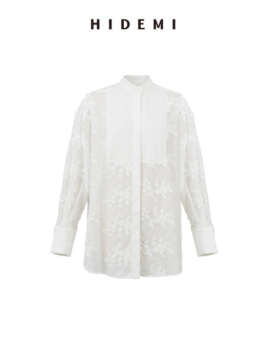 HIDEMI ⽴体刺绣花卉拼接简约设计感廓形衬衫 商品图14
