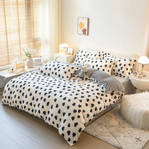 【小清新牛奶绒加厚四件套】水晶绒冬季保暖四件套 法莱绒被套 高密牛奶绒印花四件套 商品图0