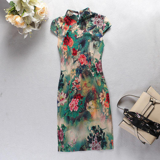 TZF-WDXY220702新式女夏款弹力棉短袖中式立领修身文艺旗袍 商品图9