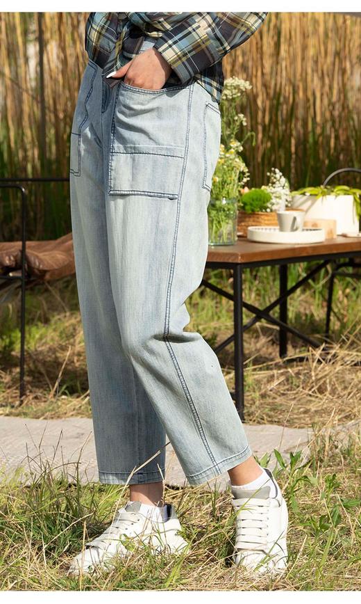 2楼名邦藏青色全棉水洗牛仔裤 商品图2